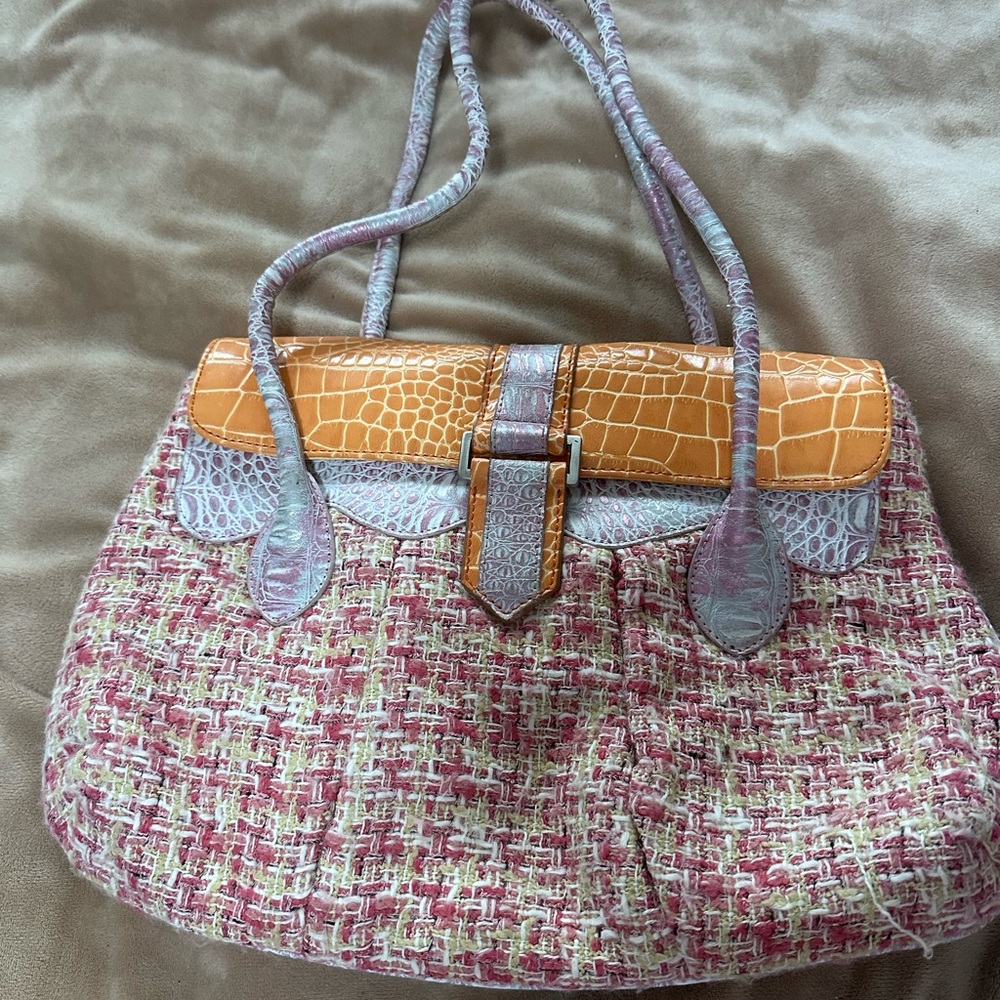 Sharif Studio Stylish Pink and Tan Tweed Women's Vintage Bag